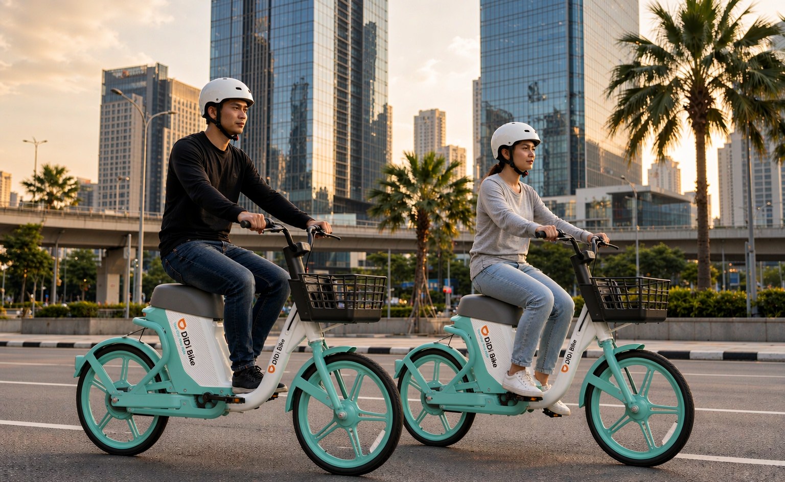Riders on DiDi Bike e-bikes in Malaysia