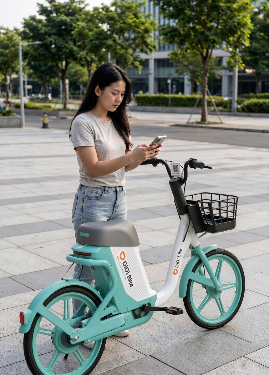 Student unlocking a DiDi Bike